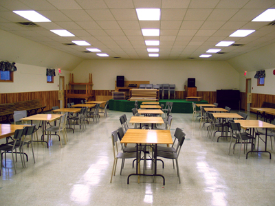 Empty Classroom with tables & chairs