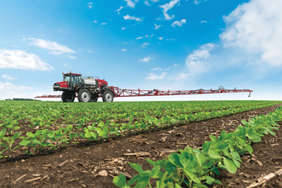 Case IH Patriot 3340 sprayer in a field of soybeans