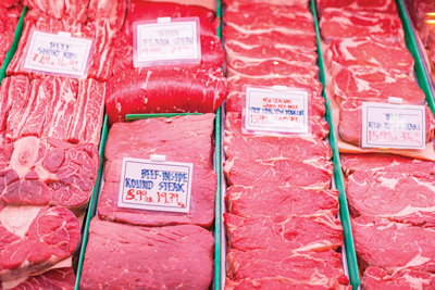 close up of cuts of beef for sale