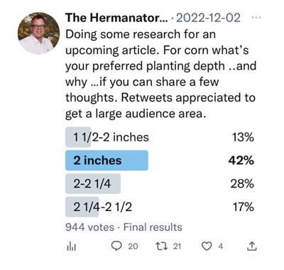 Twitter Poll on preferred corn depth